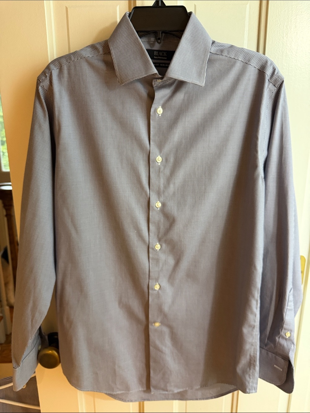 EUC SAKS FIFTH AVENUE BLACK Lable Mens Navy Blue Micro Check Gingham Dress Shirt